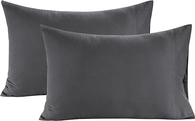 Lane Linen 100% Organic Cotton Pillow Cases King Size (20"x36") - King Size Pillow Cases Set of 2 - Pure Organic Cotton Pillowcases - King Pillow Cases Set of 2 - Charcoal Black Pillow Cases Set of 2