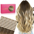 WENNALIFE Tape in Hair Extensions Human Hair, 40pcs 100g 22 inch Ombre Walnut Brown to Ash Brown and Bleach Blonde Hair Extensions Real Human Hair Straight Tape in Extensions Real Human Hair Extension