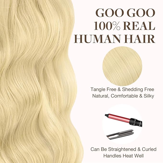 GOO GOO Tape in Hair Extensions Human Hair, 613R Bleach Blonde, 26inch 120g 40pcs, Skin Weft Seamless Invisible, Silky Straight with Thick Ends, Remy Human Hair