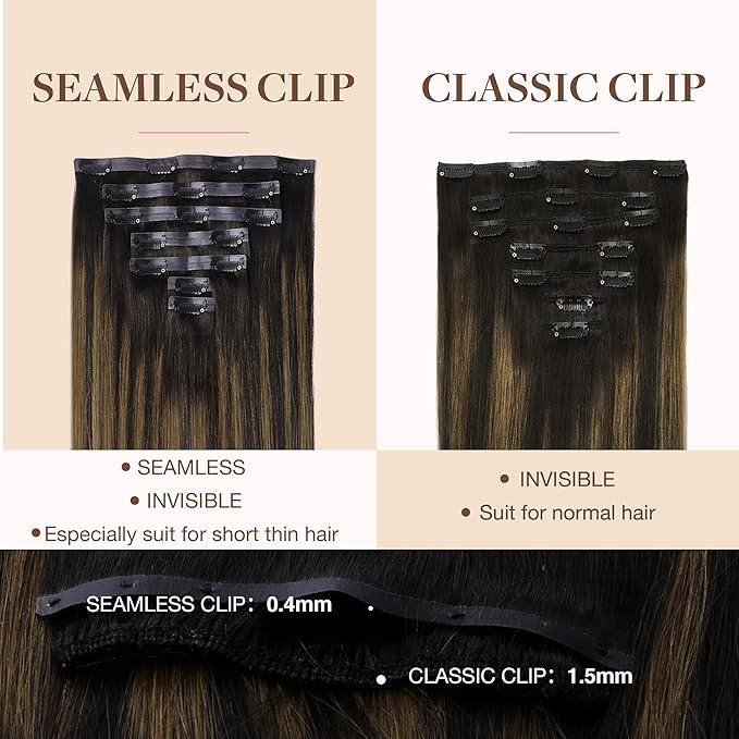 GOO GOO Clip in Hair Extensions Real Human Hair, Remy Human Hair Extensions Clip ins for Women, Natural Human Hair, 22inch 110g 7Pcs, 2/6/2 Balayage Dark Brown to Chestnut Brown