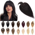 SEGO Hair Toppers for Women Real Human Hair With Bangs, 7 * 13CM Silk Base 100% Remy Human Hair Clip in Top Wiglet Hairpieces Add Volume -12 Inch Natural Black