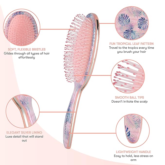 FRAMAR Pink Hair Brush Detangler, Detangling Hairbrush For Women, Wet Hair Brush For Girls, Hair Detangler Brush, Wet Hairbrush, Hairbrushes, Girls Hairbrush Detangler, Reduces Frizz - Floral