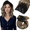 Moresoo Balayage Clip in Hair Extensions Short Black to Blonde Balayage Real Human Hair Extensions Clip ins Remy for Women Ombre Natural Black to Brown with Honey Blonde 80g/5pcs 10in
