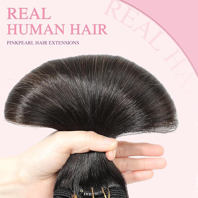 PINKPEARL Clip in Hair Extensions Real Human Hair #1B/4/27 Balayage Natural Black to Chocolate Brown and Caramel Blonde Clip in Hair 7pcs 120g 20inch Human Hair Extensios Clip ins(#1B/4/27-20)