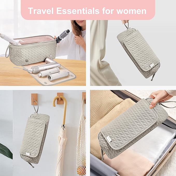 Hair Tools Travel Bag Karsyon Heat Resistant Mat Case Hot Tools Straightener, Curling Iron,Hair Dryers,Haircare Accessories Travel Essentials for Women 2 in 1 Organizer Bags (Camel)