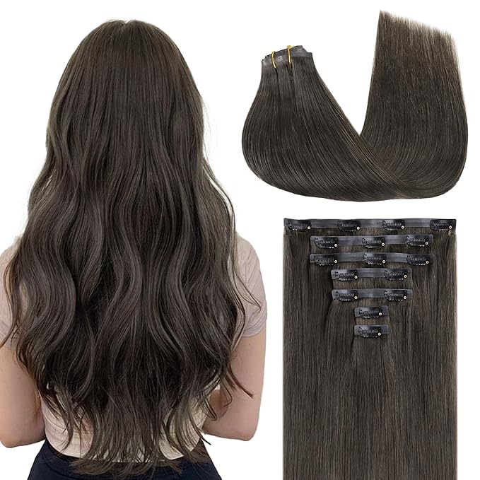 GOO GOO Clip in Hair Extensions Real Human Hair, Remy Human Hair Extensions Clip ins for Women, Natural Human Hair, 20inch 150g 7Pcs, 1C Mocha Brown