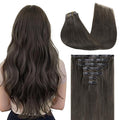 GOO GOO Clip in Hair Extensions Real Human Hair, Remy Human Hair Extensions Clip ins for Women, Natural Human Hair, 16inch 130g 7Pcs, 1C Mocha Brown