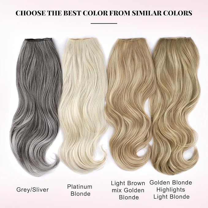 ALXNAN Long Wavy Hair Extensions for Women, Clip in Hair Extensions Clip Ins Soft Full Head Synthetic Hairpieces 20 Inch Grey/Sliver
