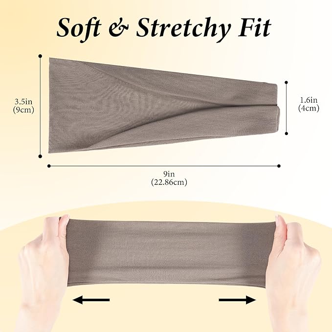 Headbands for Women Non-Slip Elastic Hair Bands, 6 Pack Stretchy Soft Cloth Sweat Band, Fabric Workout Headband, Fashion Head Bands for Yoga Running Sports