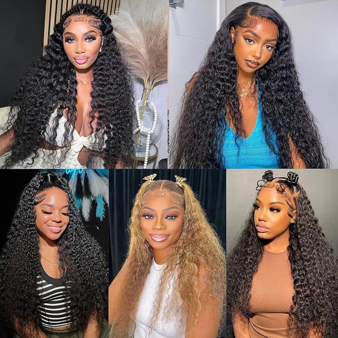 BVLBVL 24 Inch 13x6 Deep Wave Lace Front Wigs Human Hair 180 Density Curly Human Hair Wig HD Lace Frontal Wig Pre Plucked, Real Human Hair No Synthetic Blend No Tangle No Shedding Triple Lifespan 3X