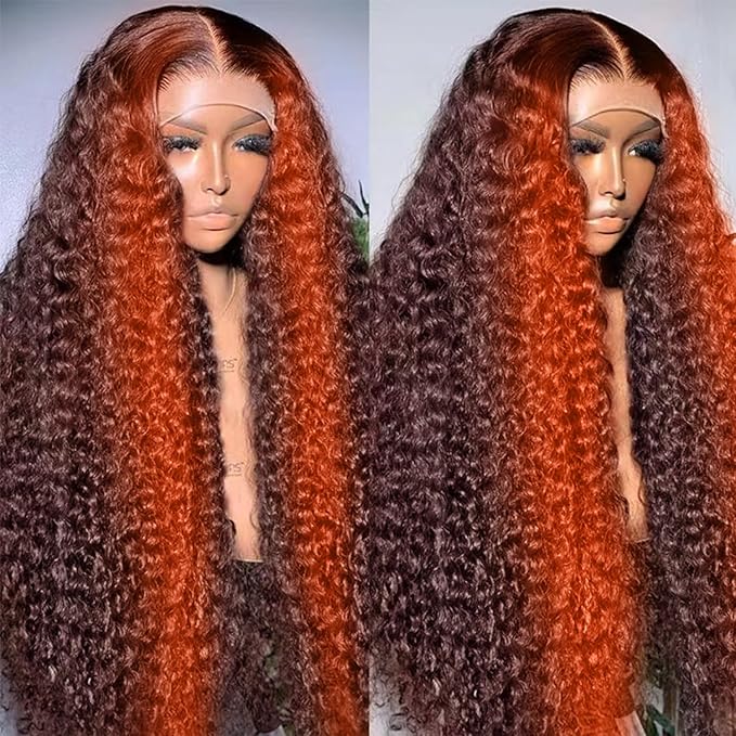 250 density Deep Wave Lace Front Wigs Human Hair Pre Plucked Hairline Glueless Wigs Human Hair for Women 13x6 HD Lace Front Wigs Ginger Orange Curly Human Hair Wig Brazilian 24 Inch