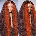 250 density Deep Wave Lace Front Wigs Human Hair Pre Plucked Hairline Glueless Wigs Human Hair for Women 13x6 HD Lace Front Wigs Ginger Orange Curly Human Hair Wig Brazilian 24 Inch