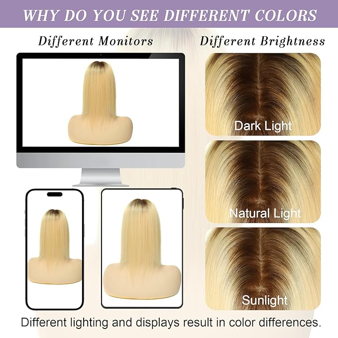 Womens Real Human Hair Toppers for Thin Hair #T3/60, 16 Inch Length 3x5 Inch Injected Silk Base 130% Density Hair Pieces