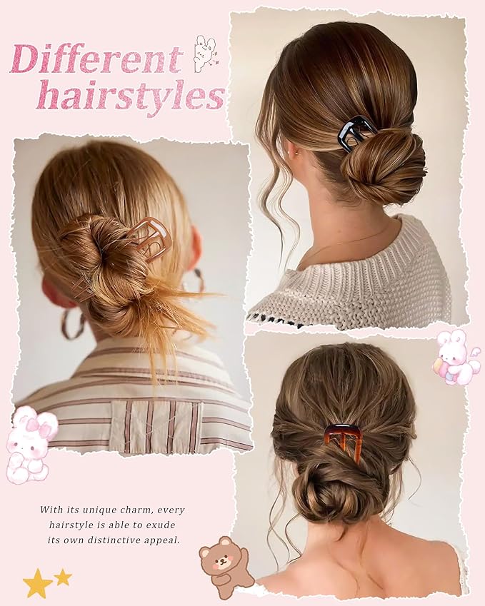 6 PCS French Hair Pins for Women, U-Shaped Hair Forks Stick for Bun Updo Chignons & French Twists, Strong Hold 3 Internal Teeth Hair Chopsticks Styling Accessories
