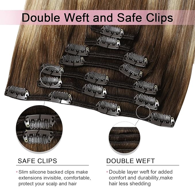 Pro2.0 Clip in Hair Extensions Real Human Hair 22inch 7pcs #3/8/22 Walnut Brown to Ash Brown and Golden Blonde Real Hair Extensions Clip in Human Hair 120g（#3/8/22-22inch）