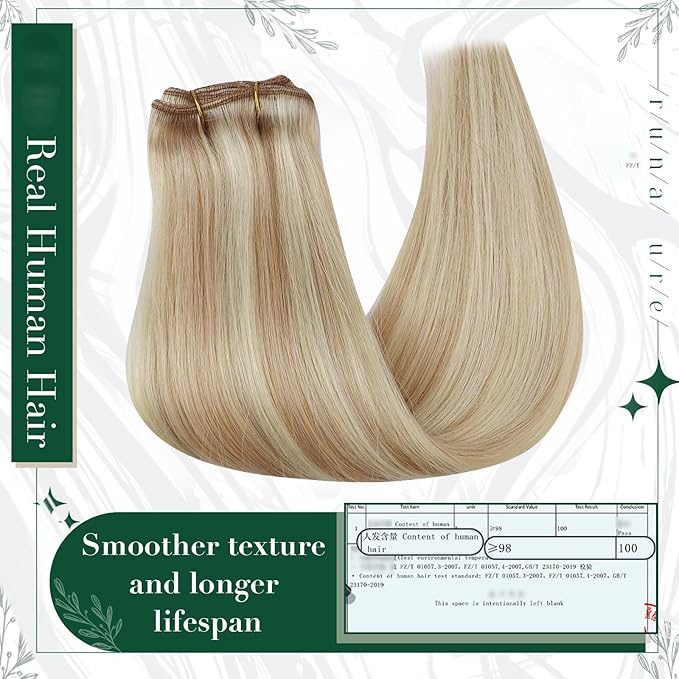 RUNATURE Blonde Clip in Hair Extensions, Real Human Hair Clip in Extensions, Short Hair Extensions Clip Ins, Remy Natural Hair For Women, Add Hair Volume, 12 Inch 50g 3pcs #18P60 Ash Blonde Highlight