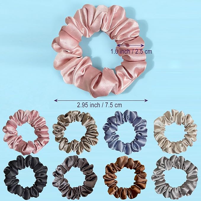 Hair Scrunchies Silk Satin, 8 Pcs Hair Ties for Women, No-slip Hair Accessories, Girls Elastic Hair Bands Set, Hair Scrunchy for Thin & Thick Hair, Ponytail Holder for Straight & Curly Hair