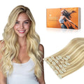 DOORES Clip in Human Hair Extensions, Dirty Blonde Highlight Golden Blonde 100g 7pcs 14 Inch, Remy Straight Weft Natural Thick Real Hair