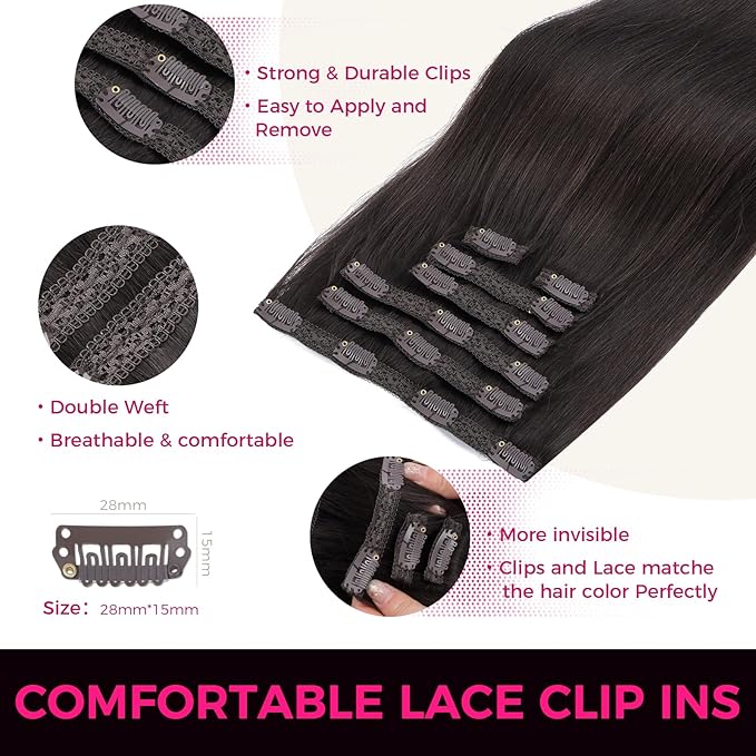 Lashey Clip in Hair Extensions Real Human Hair, 14 Inch 7pcs 120g #2 Dark Brown Straight Remy Human Hair Extensions Natural Thick Clip in Hair Extensions for Black Women