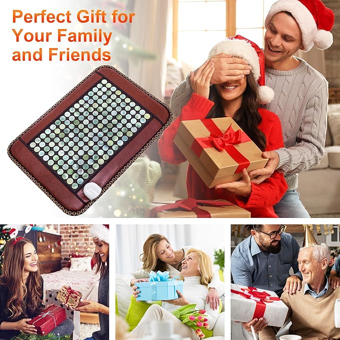 Natural Blue Jade Heating Pad, Infrared Heating Pad, Far Infrared Heating Pads with Travel Bag and Chair Strap, Smart Controller with Memory Function, Auto Shut Off (Brown, 25 in x 18 in)
