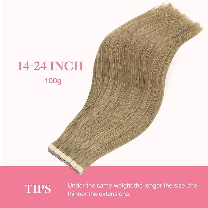 GOO GOO Tape in Hair Extensions Human Hair, 7 Bronde, 10inch 60g 40pcs, Skin Weft Seamless Invisible, Silky Straight with Thick Ends, Remy Human Hair