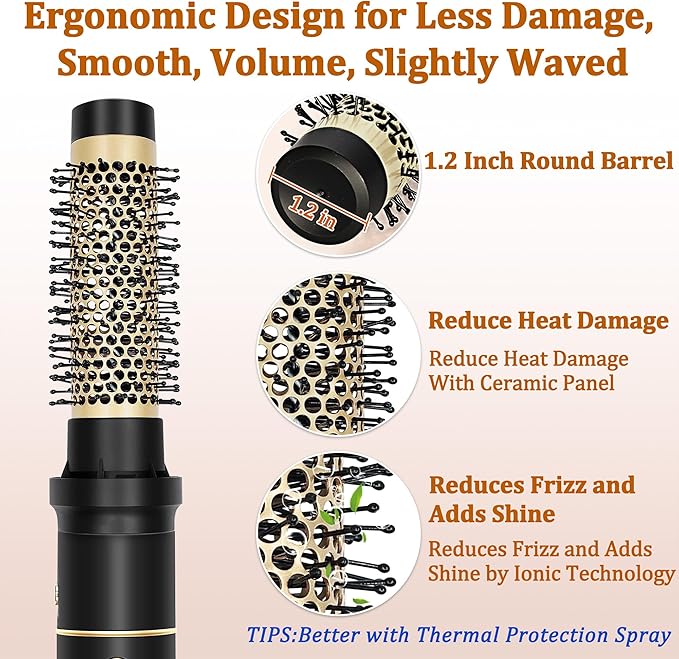 Round Hair Brush Blow Dryer (Yellow-Black, 1.2 Inch)