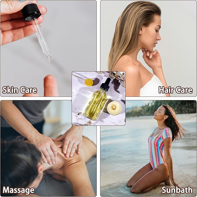 48 Pack 2oz Clear Glass Bottles with Glass Eye Droppers for Essential Oils, Perfumes & Lab Chemicals (Brush, Funnels, 2 Extra Droppers, 54 Pieces Labels & 30ml Measuring Cup Included)