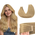 GOO GOO Tape in Hair Extensions Human Hair, 7 Bronde, 20inch 50g 20pcs, Skin Weft Seamless Invisible, Silky Straight with Thick Ends, Remy Human Hair