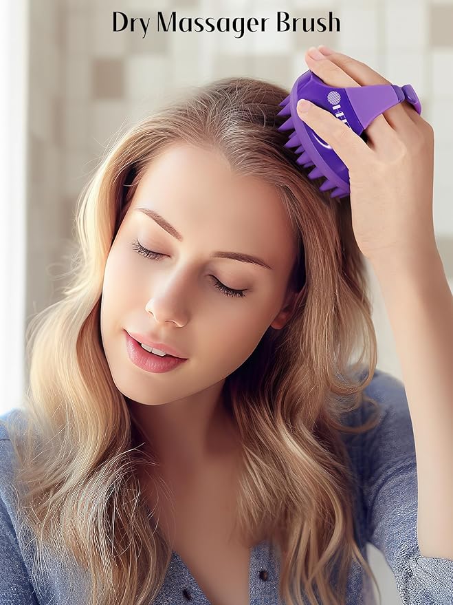 HEETA Scalp Massager with Soft Silicone Bristles - Removes Dandruff, Relieves Itching, Shampoo Brush for Hair Care & Scalp Relaxation (Black & Dark Purple)