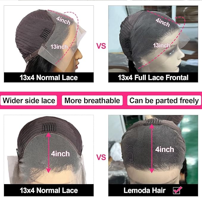 Lemoda Full 13x4 Body Wave Lace Frontal Virgin Human Hair Wigs Top 15A HD Transparent Lace Frontal Wig 210% Density Unprocessed Human Hair Wigs Pre Plucked Natural Hairline 22Inch
