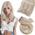 Moresoo Ash Blonde Clip in Hair Extensions Highlighted Straight Short Hair Clip in Extensions Real Human Hair for Women Short 80g/5pcs 12 inch