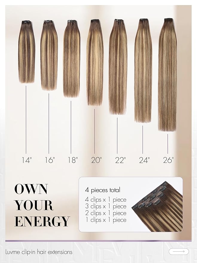 LUVME Clip in Hair Extensions, Straight Seamless 20 Inch 70g 4Pcs Chestnut Brown, 100% Real Remy Human Hair, Soft Natural Full Max Invisible Comfortable Hair Extensions for Women