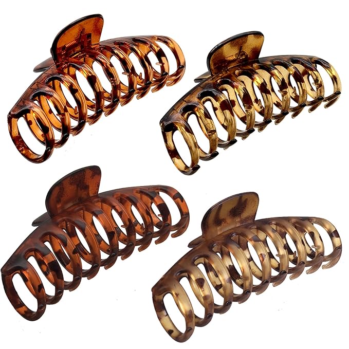 OWIIZI Large Hair Claw Clips for Women 4.3" Matte Leopard Jumbo Hair Clips Non-Slip Ponytail Barrette Strong Hold Claw Clips for Girls Long Thick Hair (4Packs)
