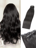 LUVME Straight Seamless 70g 4Pcs Clip in Hair Extensions Full Max with 16inch Remy Human Hair Clip ins, Natural Black 100% Real Soft Hair