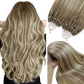 YoungSee Microlink Hair Extensions Ombre Micro Bead Hair Extensions Real Human Hair Brown Balayage Micro Loop Human Hair Extension Ombre Light Brown to Platinum Blonde 20 Inch 50s 50g