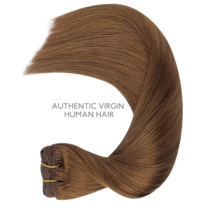 WENNALIFE Clip in Hair Extensions Real Human Hair, 18 Inch 120g 7pcs Human Hair Extensions Clip In Human Hair, Light Auburn Brown Hair Extensions Clip In Real Hair Coloured Remy Human Hair Extensions