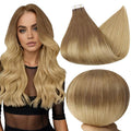 Full Shine Tape in Hair Extensions 16 Inch Tape in Extensions Color 10 Fading to 14 Balayage 20 Pcs 50G Remy Tape ins Human Hair Extensions for Women Soft Remy Seamless Skin Weft Hair Extension