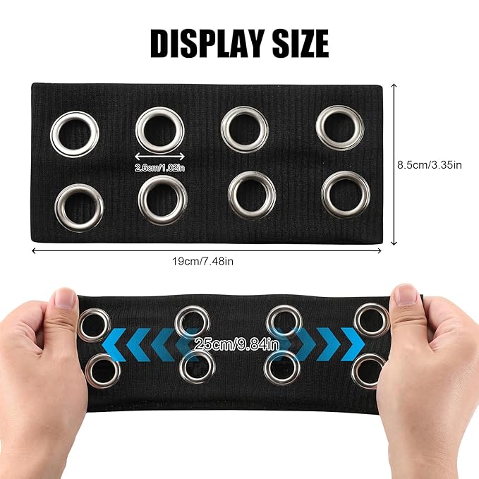papasgix Grommet Headband for Women, Y2K Elastic Headband Wide Black Hair Band with Holes Metal Rock Style 2000s Hair Accessories (1, Deep Coffee)