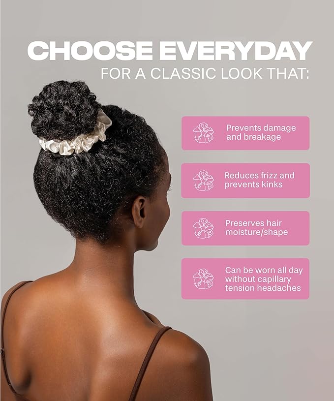 SUNDAYSILKS™ Luxurious Mulberry Silk Scrunchies for Women & Girls | No-Slip, Silky Hair Ties for Natural, Curly, Thin or Thick Hair | Gentle Hold for Ponytails & Sleep | Mini to Large Sizes [3 Pack]