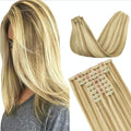 GOO GOO Clip in Hair Extensions Real Human Hair, Remy Human Hair Extensions Clip ins for Women, Natural Human Hair, 20inch 180g 9Pcs, #16/22 Light Blonde Highlighted Golden Blonde