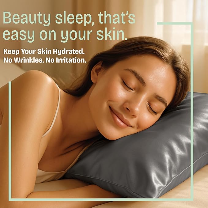 BLISSFORD Satin Pillowcase with Zipper, for Hair and Skin Care, Feels Soft and Cool Like a Silk Pillowcase, Satin Pillow Cases 2 Pack, Slik Pillow Cover, Dark Grey - Queen Size
