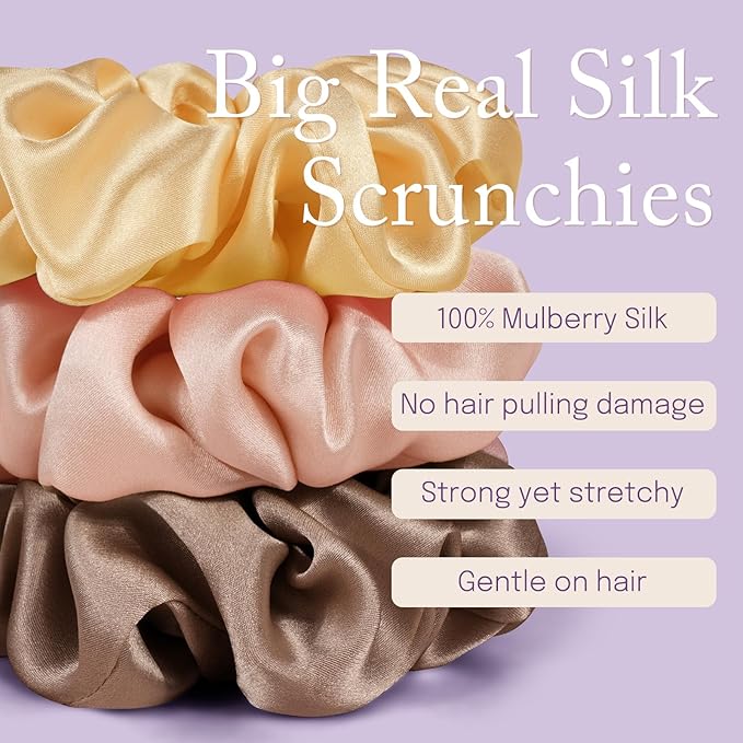 OLESILK Silk Scrunchies Oversized 100% Mulberry: Large for Women& Girls Long Thick Hair, Soft Smooth for No Damage Hair Care Sleeping