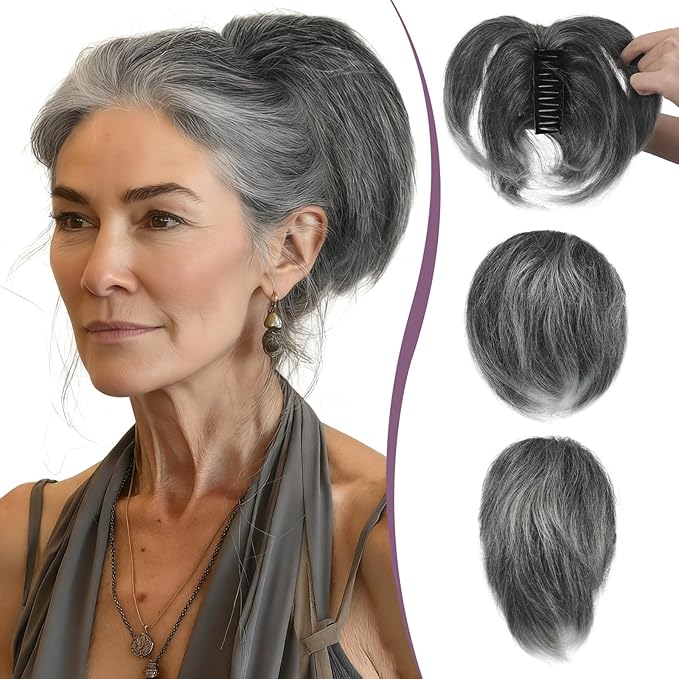 RUWISS Claw Clip Short Human Hair Ponytail Extension with Bendable Metals for DIY Styles Straight Messy Bun Hair Piece for Women Hairpieces for Daily Wear, 9 Inch Salt and Pepper