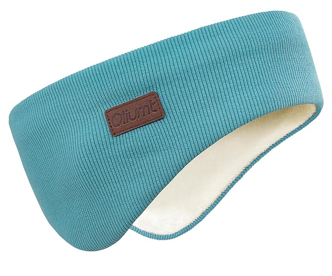 Winter Ear Warmer Headband for Men Women Double-Layer Knit Ear Muffs Cover with Fuzzy Lining for Running and Cycling (Blue, One Size)