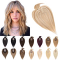 SEGO Hair Toppers for Women Real Human Hair With Bangs, 7 * 13CM Silk Base 100% Remy Human Hair Clip in Top Wiglet Hairpieces Add Volume -10 Inch Golden Brown&Bleach Blonde