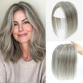 SARO-UP Hair Toppers for Women Real Human Hair Toppers for Women with Thinning Hair pieces with No Bangs 3 * 4Inch Hand-Tied Invisible Upgrade Swiss Base 10Inch Topper (Mixed Light Grey)