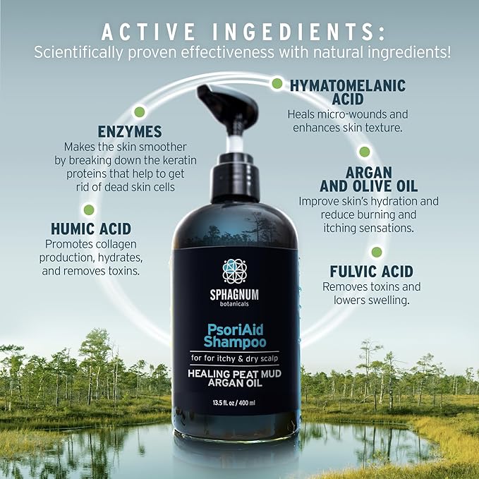 Sphagnum Botanicals Psoriasis Shampoo and Conditioner Set - Peat Mud Therapy for Red & Itchy Scalp with Tea Tree Oil, No Coal Tar. For Both Men and Women. 2 x 13.5 Oz
