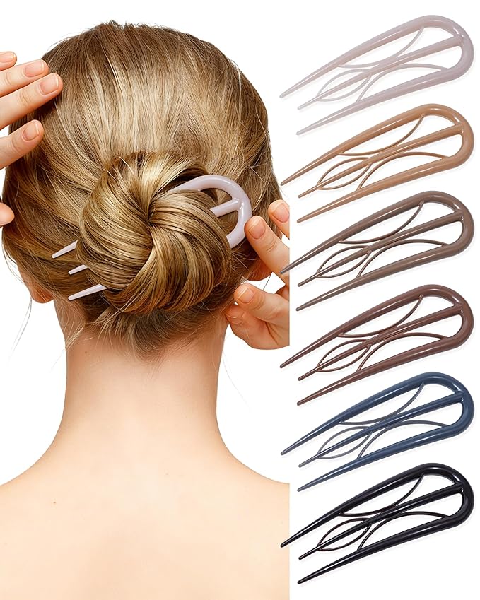 French Hair Pin for Women - U-Shaped Hair Fork for Updos, Chignons & French Twists, Durable Acrylic, Secure & Elegant Styling for All Hair Types (Neutral Colors)