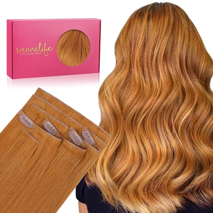 WENNALIFE Invisi Edge Clip in Hair Extensions Real Human Hair, 22 Inch 150g 7pcs Auburn Ginger Seamless Clip in Extensions Remy Hair Clip Ins Invisible Skin Weft Straight Extensiones De Cabello Hmano