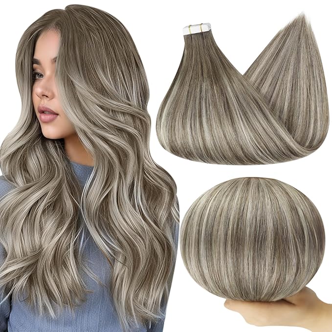 Full Shine Seamless Tape in Hair Extensions 7 Brown to 1000 Blonde and 7 Brown 12 Inch Hair Extensions Real Human Hair Balayage Hair Extensions Tape in 20 Pcs Short Seamless Remy 30G